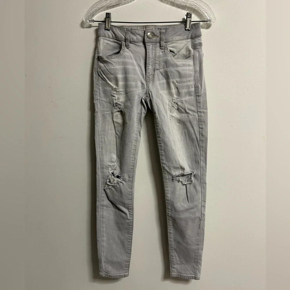 American Eagle Ripped Grey Super Stretch Skinny Jeans